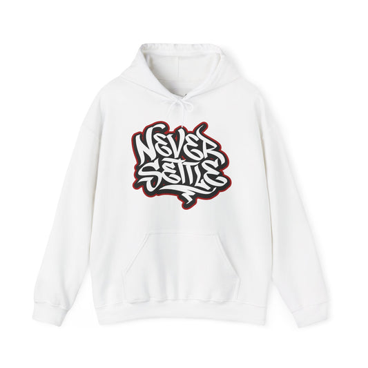 NEVER SETTLE - Hooded Sweatshirt - RED Outline