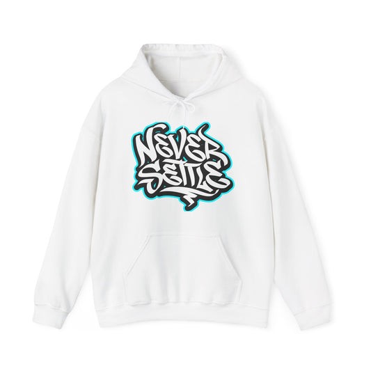 NEVER SETTLE - Hooded Sweatshirt - BLUE Outline